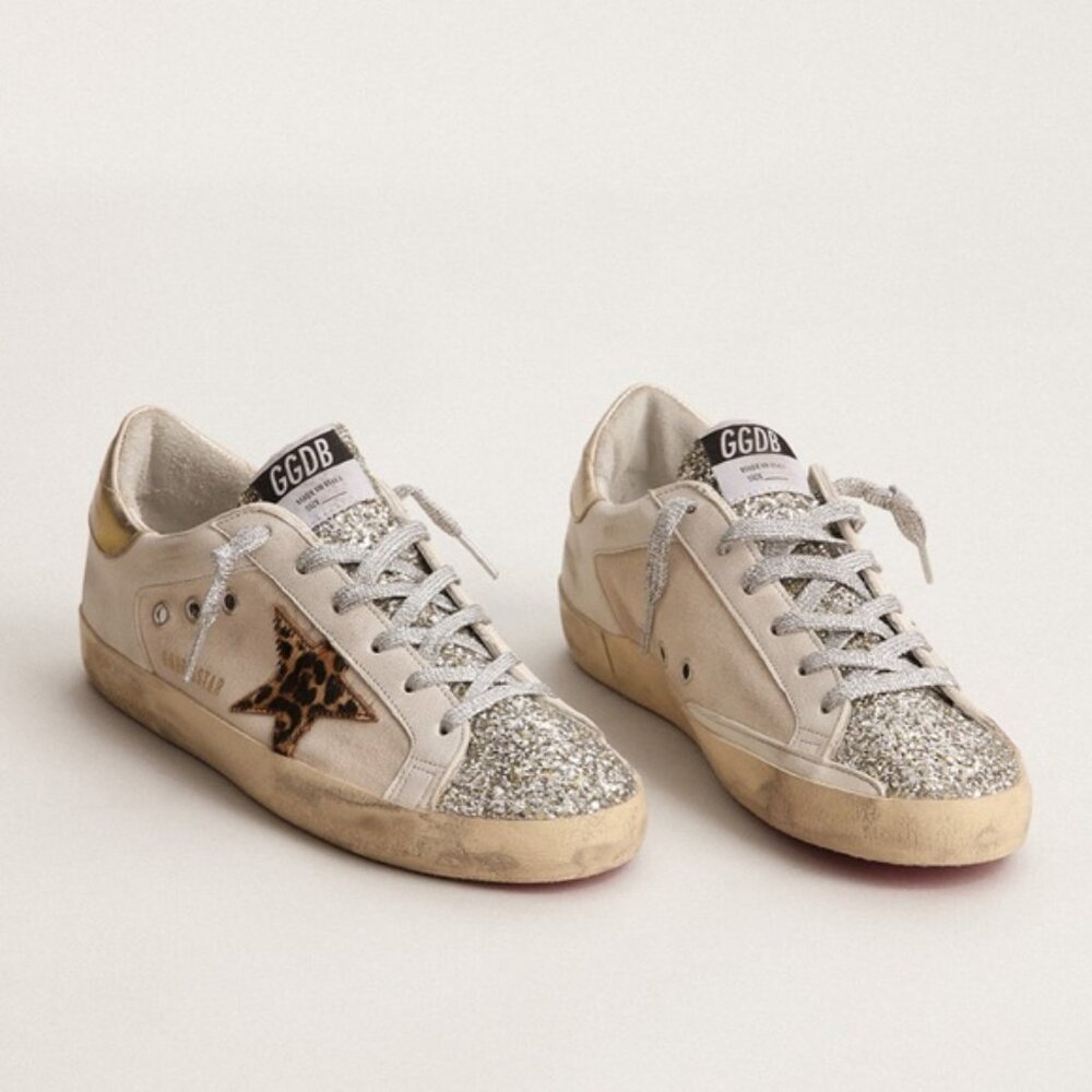 GGDB Superstar sneakers with platinum glitter tongue & leopard pony skin star 7